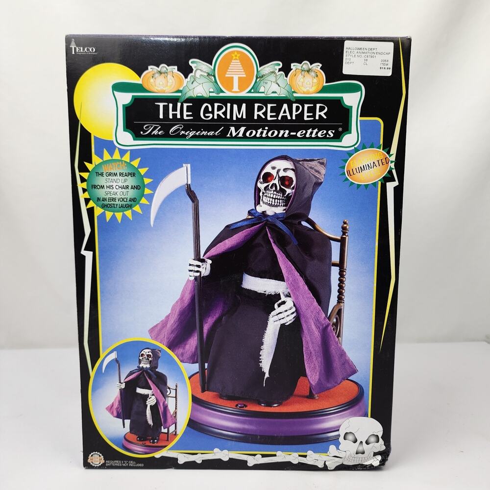 Telco 1997 Motion-ettes Grim Reaper Stands Up Animated Illuminated Halloween NIB